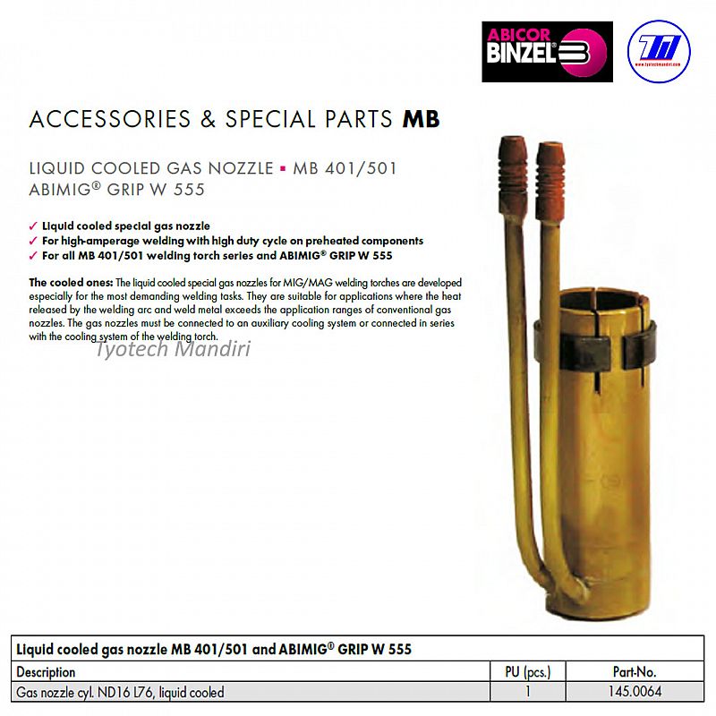 LIQUID COOLED GAS NOZZLE ▪ MB 401/501 ABIMIG&reg; GRIP W 555