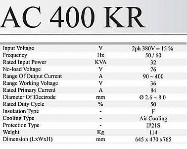 MESIN LAS AC TRANSFORMER TYPE AC 400 KR MULTIPRO