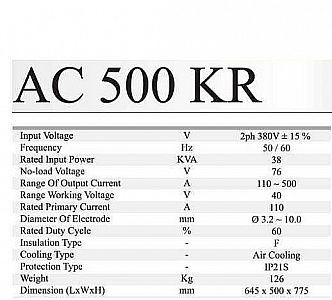 MESIN LAS AC TRANSFORMER TYPE AC 500 KR MULTIPRO