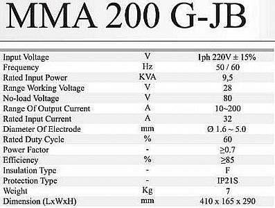 MESIN LAS MMA 200 G-JB MULTIPRO