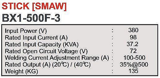 MESIN LAS STICK [SMAW] BX1-500F-3 HUGONG