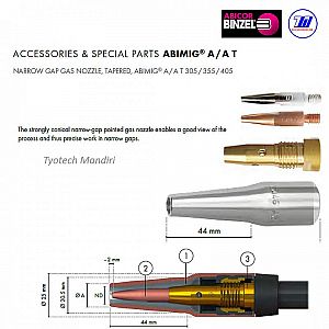 NARROW GAP GAS NOZZLE, TAPERED, ABIMIGÂ® A / A T 305 / 355 / 405