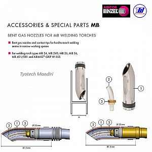 BENT GAS NOZZLES FOR MB WELDING TORCHES