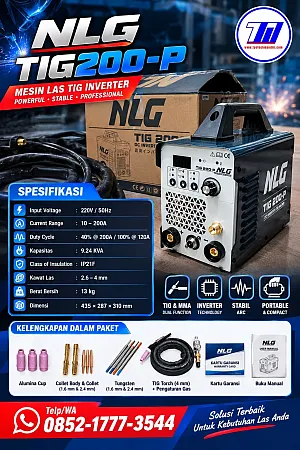 NLG TIG-200P Mesin Las Inverter TIG / MMA Pulse 200 Ampere - Stainless Steel & Besi